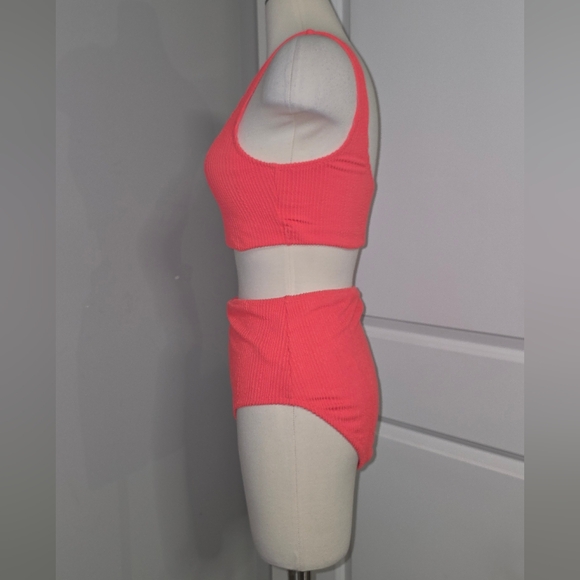 Old Navy Coral Tropics Ribbed High-Waist Hi-Coverage Bikini Set Size M - Picture 8 of 16